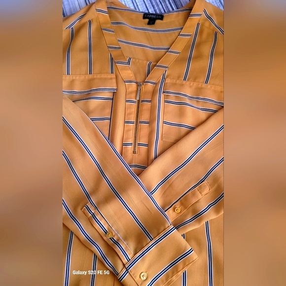 Express Striped Yellow and Blue Shirt - Picture 2 of 8